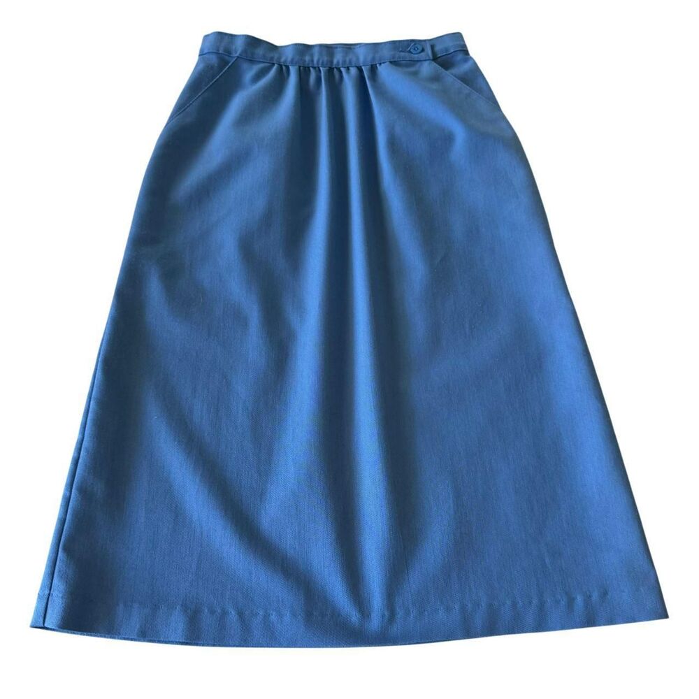 Vintage JC Penney Blue A-Line Midi Skirt USA Made Size 10 High Waist Classic